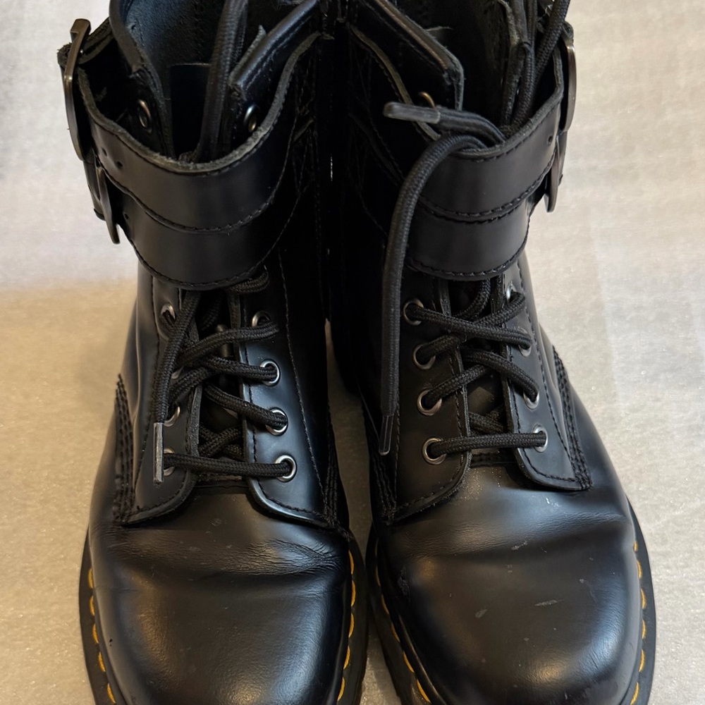 Dr. Martens 1460 Smooth Leather Black Leather Double-Buckle Lace-Up Boots - Picture 6 of 11